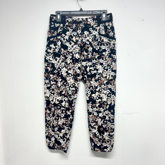 ANTHROPOLOGIE Cartonnier Womens Pant Black Floral Nassella Crop Elastic Waist 6P - Picture 1 of 3